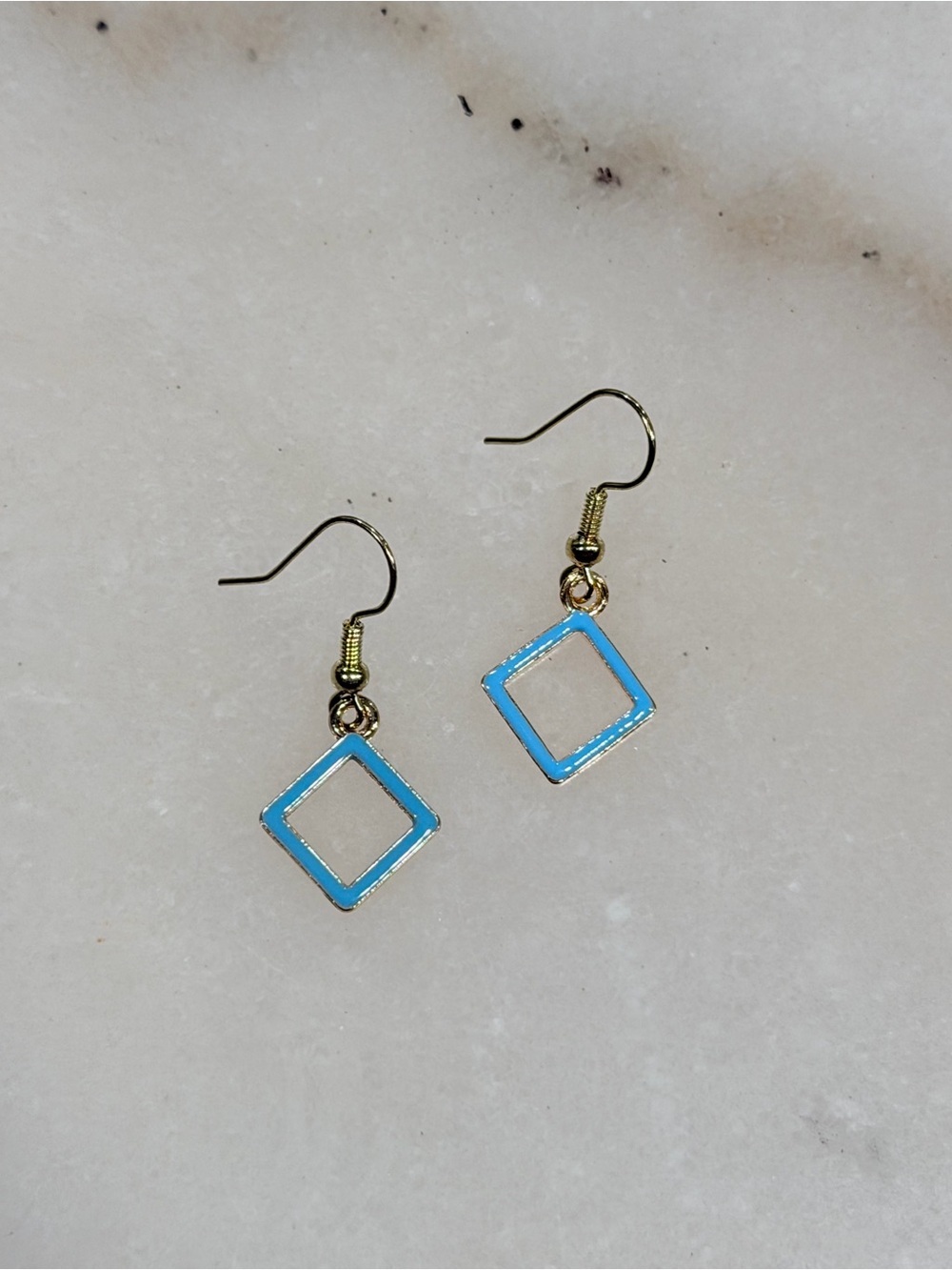 Dainty Gold-Tone Blue Square Dangle Earrings Daily Wear Fashion Jewelry